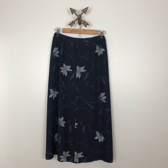 100% Silk Floral Print Midi Skirt Dark Academia Cottagecore Career Casual sz 14 - Picture 5 of 9